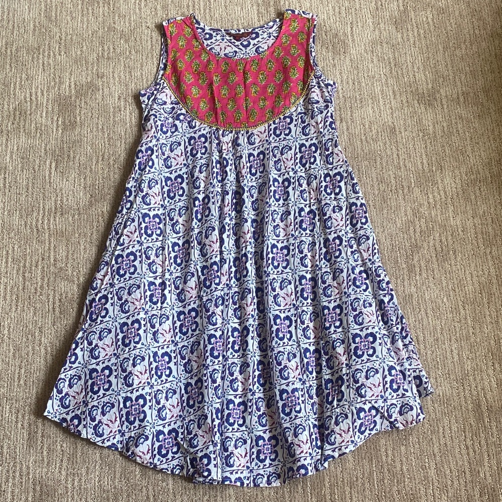 100% Cotton Ethnicity Beaded Print Midi Dress Made in India